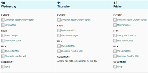 Breakfast Menu Week 1